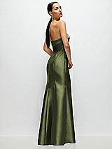 Side View Thumbnail - Olive Green Strapless Cuff Neckline Satin Trumpet Gown