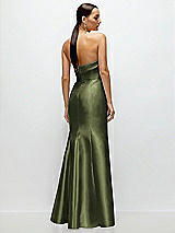 Rear View Thumbnail - Olive Green Strapless Cuff Neckline Satin Trumpet Gown