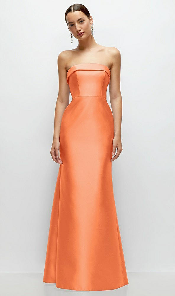 Front View - Portofino Orange Strapless Cuff Neckline Satin Trumpet Gown