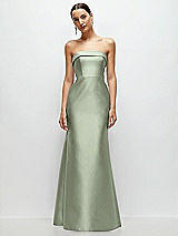 Front View Thumbnail - Sage Strapless Cuff Neckline Satin Trumpet Gown