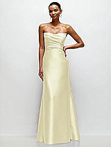 Front View Thumbnail - Butter Yellow Strapless Cat-Eye Draped Bodice Satin Tumpet Dress