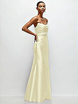 Side View Thumbnail - Butter Yellow Strapless Cat-Eye Draped Bodice Satin Tumpet Dress