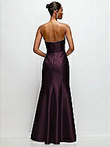 Rear View Thumbnail - Deep Plum Strapless Cat-Eye Draped Bodice Satin Tumpet Dress