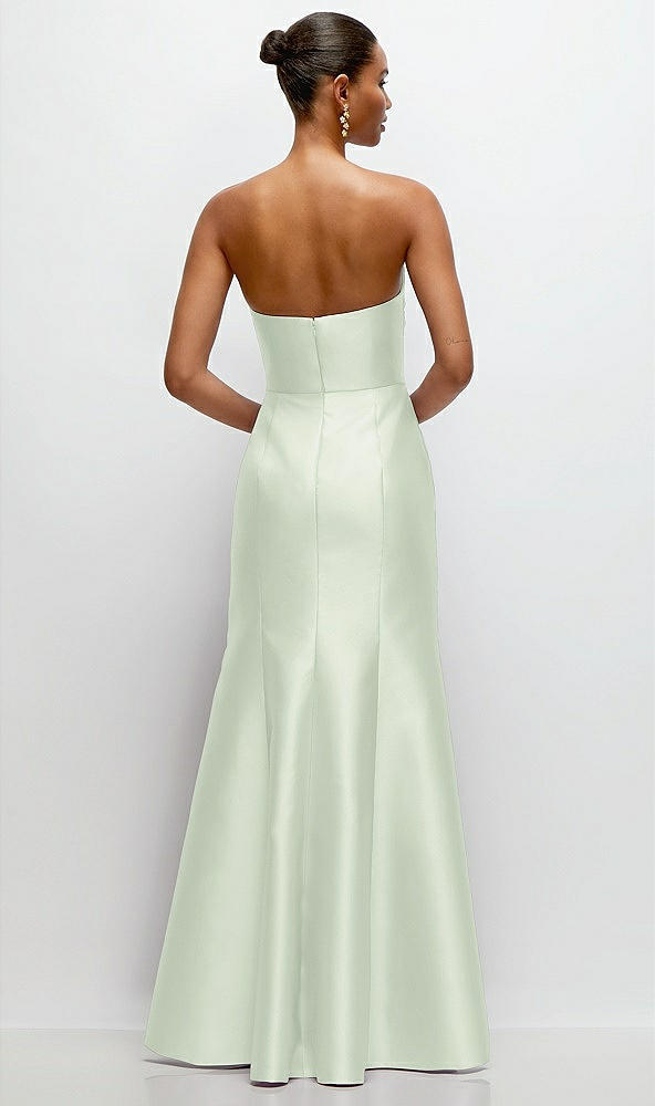 Back View - Mint Green Strapless Cat-Eye Draped Bodice Satin Tumpet Dress