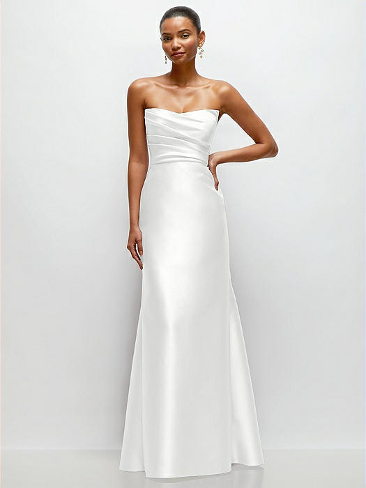Strapless Cat-Eye Draped Bodice Satin Tumpet Dress