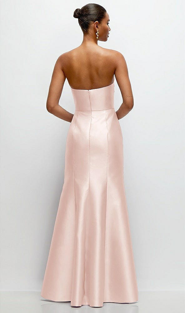 Back View - Blush Strapless Cat-Eye Draped Bodice Satin Tumpet Dress