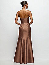 Rear View Thumbnail - Cognac Strapless Cat-Eye Draped Bodice Satin Tumpet Dress