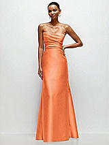 Front View Thumbnail - Portofino Orange Strapless Cat-Eye Draped Bodice Satin Tumpet Dress