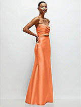 Side View Thumbnail - Portofino Orange Strapless Cat-Eye Draped Bodice Satin Tumpet Dress