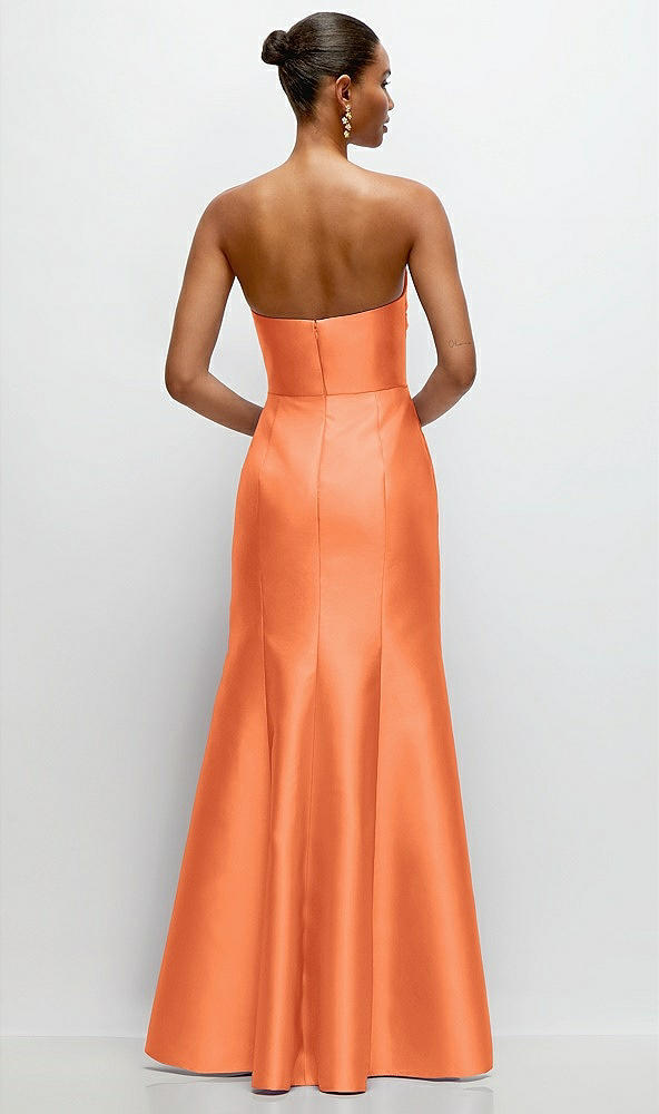 Back View - Portofino Orange Strapless Cat-Eye Draped Bodice Satin Tumpet Dress