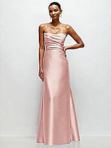Front View Thumbnail - Rose Strapless Cat-Eye Draped Bodice Satin Tumpet Dress