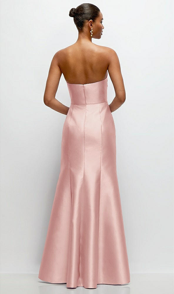 Back View - Rose Strapless Cat-Eye Draped Bodice Satin Tumpet Dress