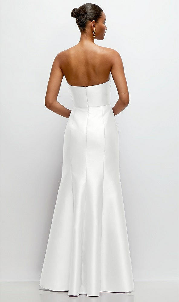 Back View - White Strapless Cat-Eye Draped Bodice Satin Tumpet Dress