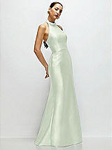 Side View Thumbnail - Mint Green High-Neck Halter Open-Back Satin Trumpet Dress 