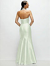 Rear View Thumbnail - Mint Green High-Neck Halter Open-Back Satin Trumpet Dress 
