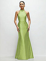 Front View Thumbnail - Mojito High-Neck Halter Open-Back Satin Trumpet Dress 