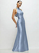 Side View Thumbnail - Cloudy High-Neck Halter Open-Back Satin Trumpet Dress