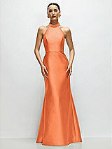 Front View Thumbnail - Portofino Orange High-Neck Halter Open-Back Satin Trumpet Dress