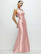Side View Thumbnail - Rose High-Neck Halter Open-Back Satin Trumpet Dress 