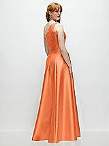 Rear View Thumbnail - Portofino Orange One-Shoulder Full A-Line Satin Gown with Handworked Floral Appliqué