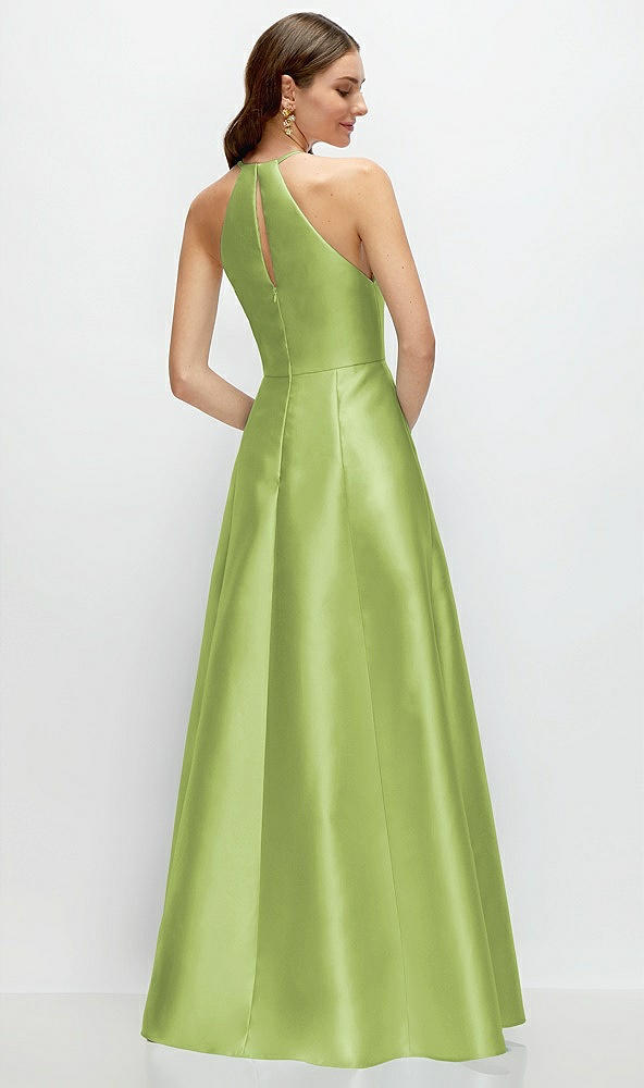 Back View - Mojito Jewel Neck Halter Full A-Line Satin Maxi Dress