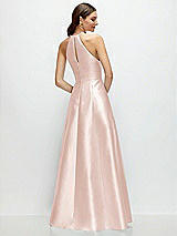 Rear View Thumbnail - Blush Jewel Neck Halter Full A-Line Satin Maxi Dress