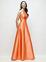 Side View Thumbnail - Portofino Orange Jewel Neck Halter Full A-Line Satin Maxi Dress
