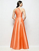 Rear View Thumbnail - Portofino Orange Jewel Neck Halter Full A-Line Satin Maxi Dress