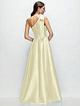Rear View Thumbnail - Butter Yellow Bow One-Shoulder Full A-Line Satin Maxi Dress