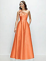 Front View Thumbnail - Portofino Orange Bow One-Shoulder Full A-Line Satin Maxi Dress