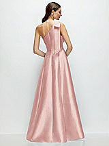 Rear View Thumbnail - Rose Bow One-Shoulder Full A-Line Satin Maxi Dress