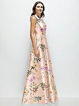 Side View Thumbnail - Butterfly Botanica Pink Sand Bow One-Shoulder Full A-Line Floral Satin Maxi Dress