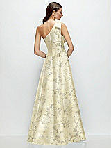 Rear View Thumbnail - Butter Yellow Floral Bow One-Shoulder Full A-Line Floral Satin Maxi Dress