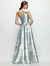 Rear View Thumbnail - Porcelain Blue Seraphina Floral Bow One-Shoulder Full A-Line Floral Satin Maxi Dress