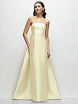 Side View Thumbnail - Butter Yellow Strapless Satin Column Dress with Removeable Watteau Train