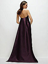 Rear View Thumbnail - Deep Plum Strapless Satin Column Dress with Removeable Watteau Train