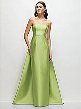 Side View Thumbnail - Mojito Strapless Satin Column Dress with Removeable Watteau Train