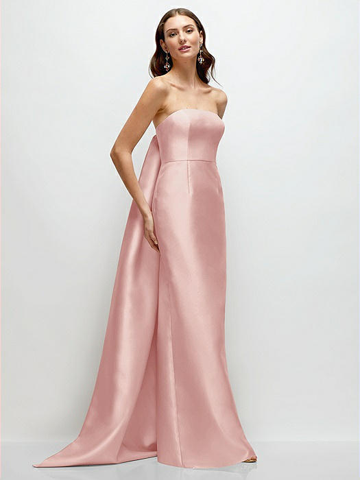 Strapless Satin Column Dress with Removeable Watteau Train
