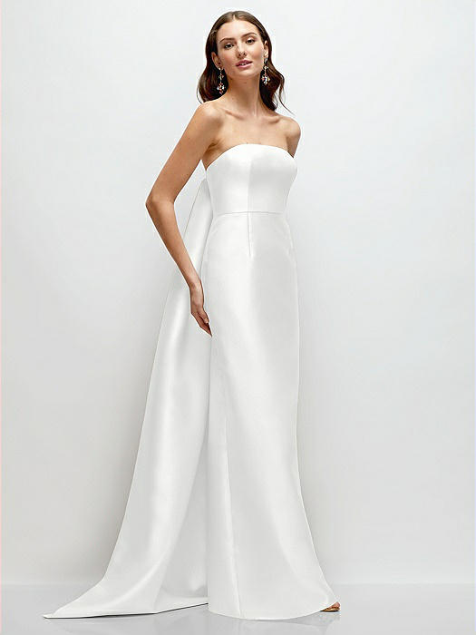 Strapless Satin Column Dress with Removeable Watteau Train