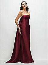 Front View Thumbnail - Cabernet Strapless Satin Column Dress with Removeable Watteau Train