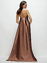 Rear View Thumbnail - Cognac Strapless Satin Column Dress with Removeable Watteau Train