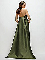Rear View Thumbnail - Olive Green Strapless Satin Column Dress with Removeable Watteau Train