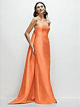 Front View Thumbnail - Portofino Orange Strapless Satin Column Dress with Removeable Watteau Train