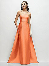 Side View Thumbnail - Portofino Orange Strapless Satin Column Dress with Removeable Watteau Train