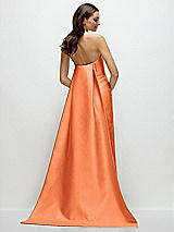 Rear View Thumbnail - Portofino Orange Strapless Satin Column Dress with Removeable Watteau Train