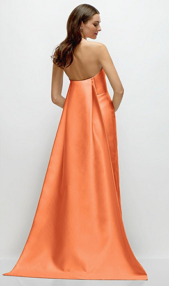 Back View - Portofino Orange Strapless Satin Column Dress with Removeable Watteau Train