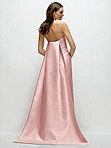Rear View Thumbnail - Rose Strapless Satin Column Dress with Removeable Watteau Train
