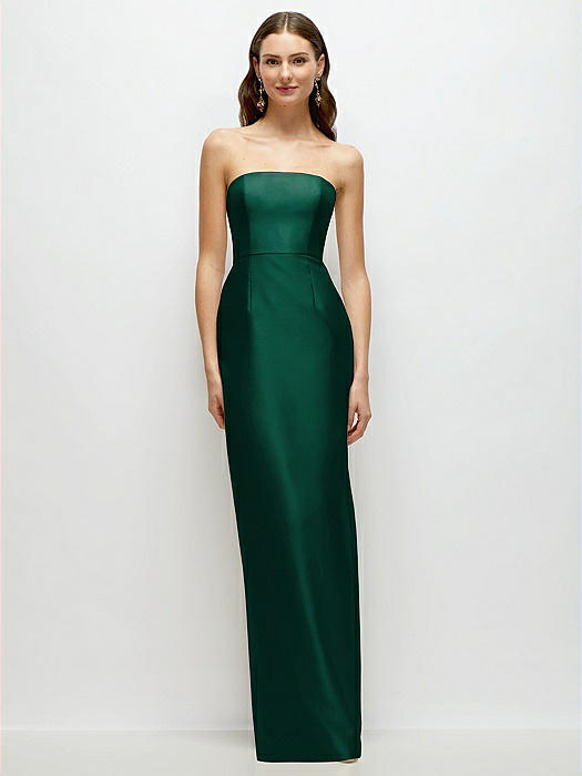 Strapless Satin Column Dress with Back Slit