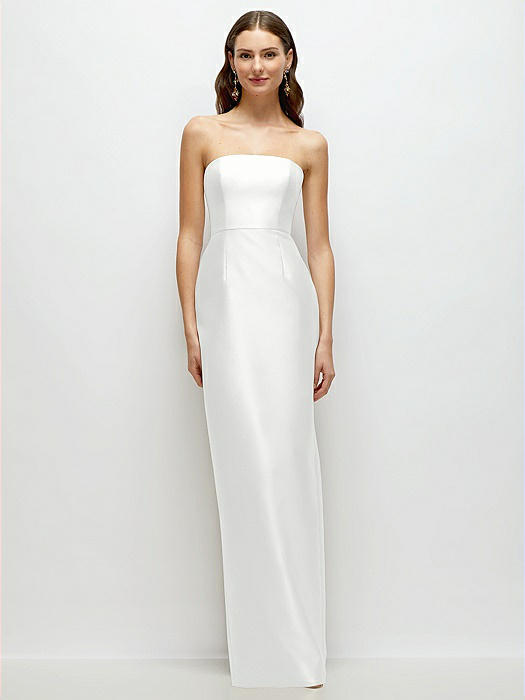 Strapless Satin Column Dress with Back Slit