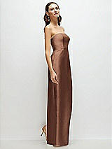 Side View Thumbnail - Cognac Strapless Satin Column Dress with Back Slit